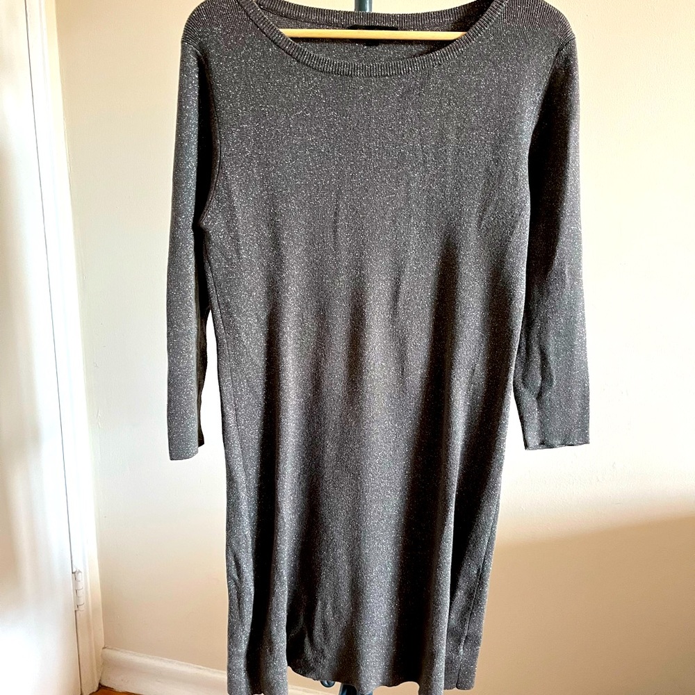 Beautiful Ca va de soi steel grey sweater dress with metallic threads, sz L.